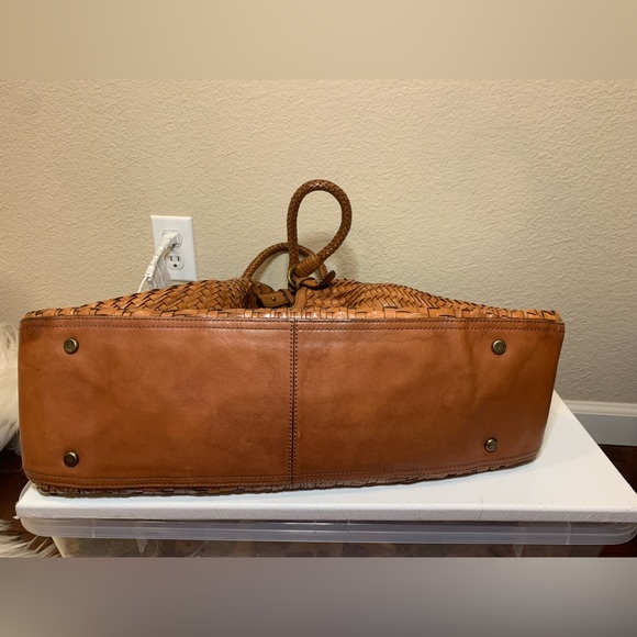 COLE HAAN Genevieve Weave Large Triangle Tote Hobo Bag Purse British Tan Cognac - Picture 5 of 11